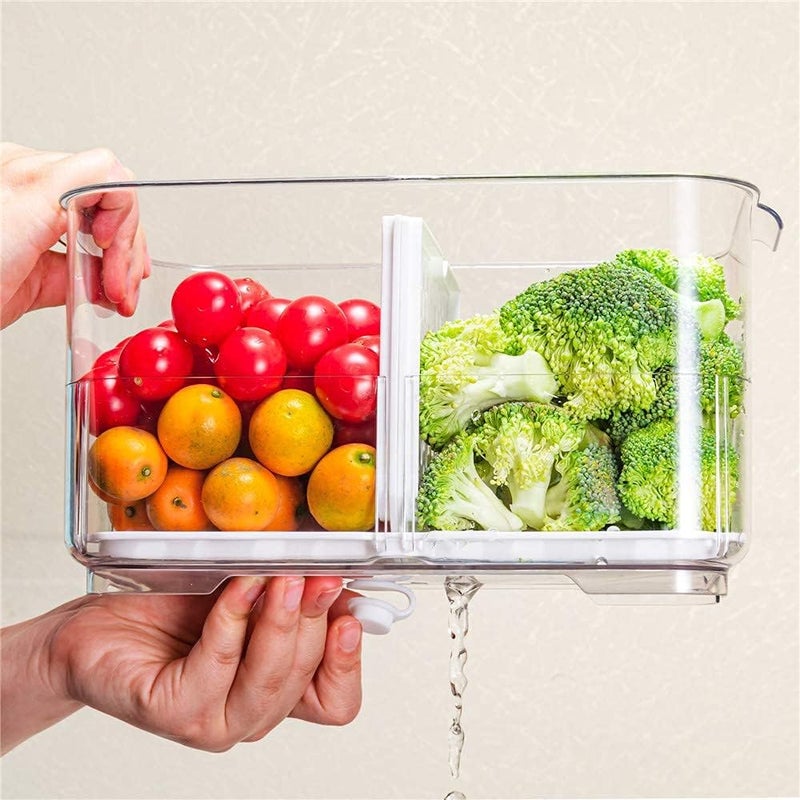 SANNO Vegetable Fruit Containers Fridge Food Storage Produce Saver Container Stackable Refrigerator Freezer Organizer Fresh Keeper Drawers Organizer set of 2 - Image 3