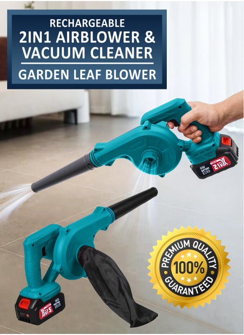 2-in-1 Cordless Leaf Blower and Vacuum Powerful 21V Battery, 18,000 RPM Motor, High-Speed Airflow, Lightweight and Portable, Adjustable Wind Speed, Mini Rechargeable Handheld Electric Blowing Machine Wet Dryer Power Tool for Leaves, Dust, Car Debris, Yard, Patio, Garage, Courtyard Snow Cleaner, Home Office Computer Cleaning