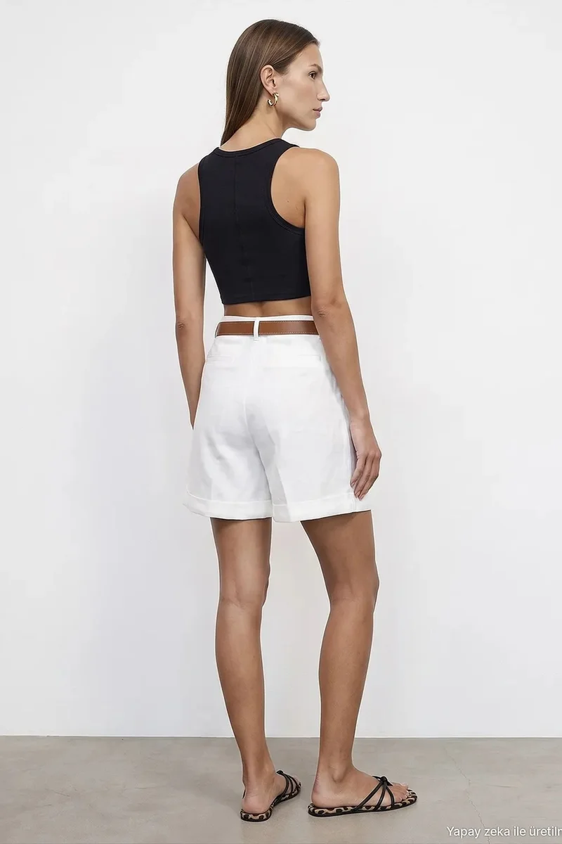 Dilvin White DILVIN Linen Shorts for Women | Best Price UAE