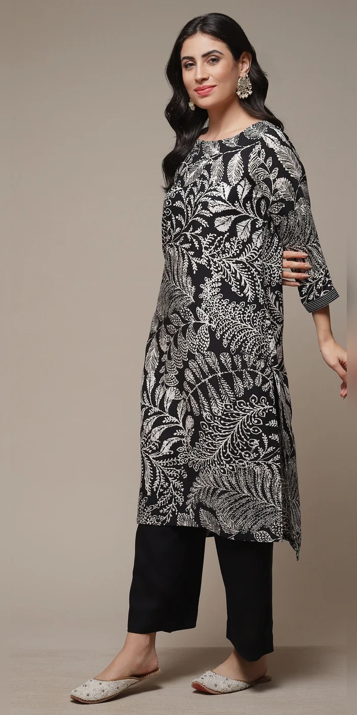 Biba  Women Black Liva Straight Printed 2 Piece Set  | Best Price UAE
