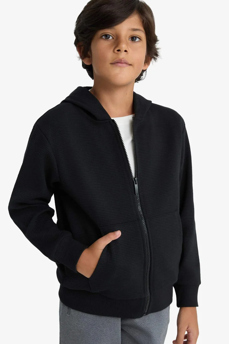 ديفاكتو Boy Hooded Zippered Sweatshirt