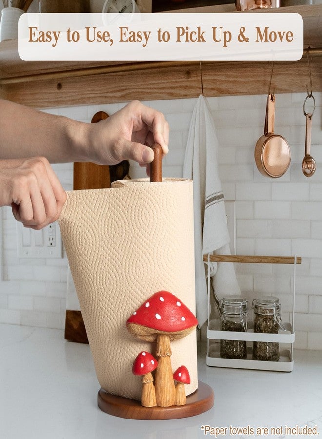 YLOVAN Mushroom Paper Towel Holder - Mushroom Kitchen Decor Cottagecore Mushroom Gifts Cute Kitchen Accessories, Mushroom Home Decor Unique Wood Paper Towel Holder Countertop Cute Mushroom Stuff, 12.5×7 in - Image 3