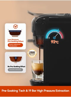 Cafelffe New 5 In 1 Automatic Capsule Coffee Machine Hot Cold Espresso Coffee Maker With 7 Levels LED Bar Indicator For Small Capsule, Large Capsule, Americano Capsule, ESE Pod And Coffee Powder 0.6L Black  - Image 5