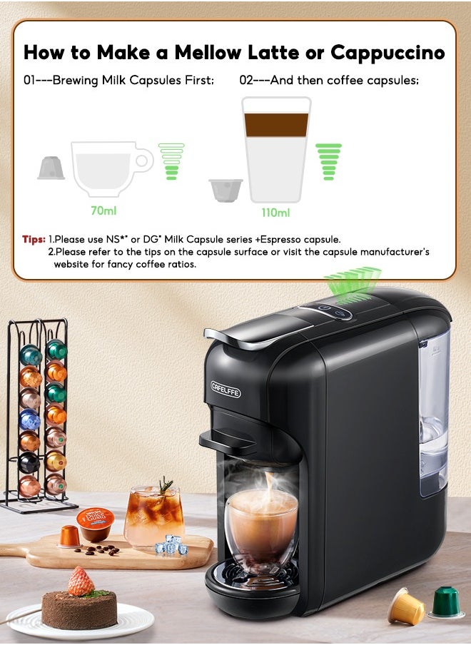 Cafelffe - New 5 In 1 Automatic Capsule Coffee Machine Hot Cold Espresso Coffee Maker With 7 Levels LED Bar Indicator For Small Capsule, Large Capsule, Americano Capsule, ESE Pod And Coffee Powder 0.6L Black - Image 1