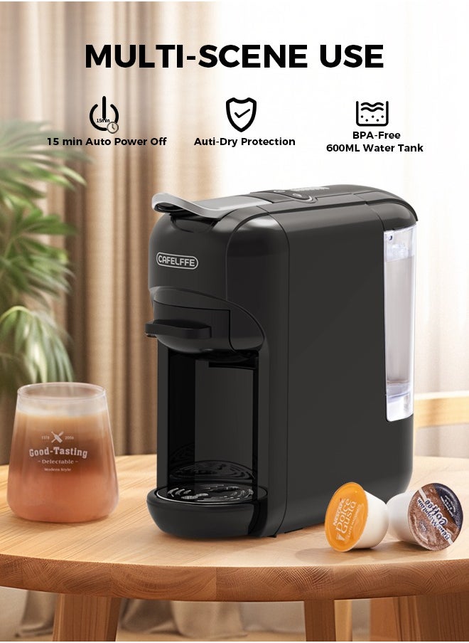 Cafelffe - New 5 In 1 Automatic Capsule Coffee Machine Hot Cold Espresso Coffee Maker With 7 Levels LED Bar Indicator For Small Capsule, Large Capsule, Americano Capsule, ESE Pod And Coffee Powder 0.6L Black - Image 1