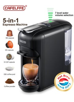 Cafelffe New 5 In 1 Automatic Capsule Coffee Machine Hot Cold Espresso Coffee Maker With 7 Levels LED Bar Indicator For Small Capsule, Large Capsule, Americano Capsule, ESE Pod And Coffee Powder 0.6L Black  - Image 1