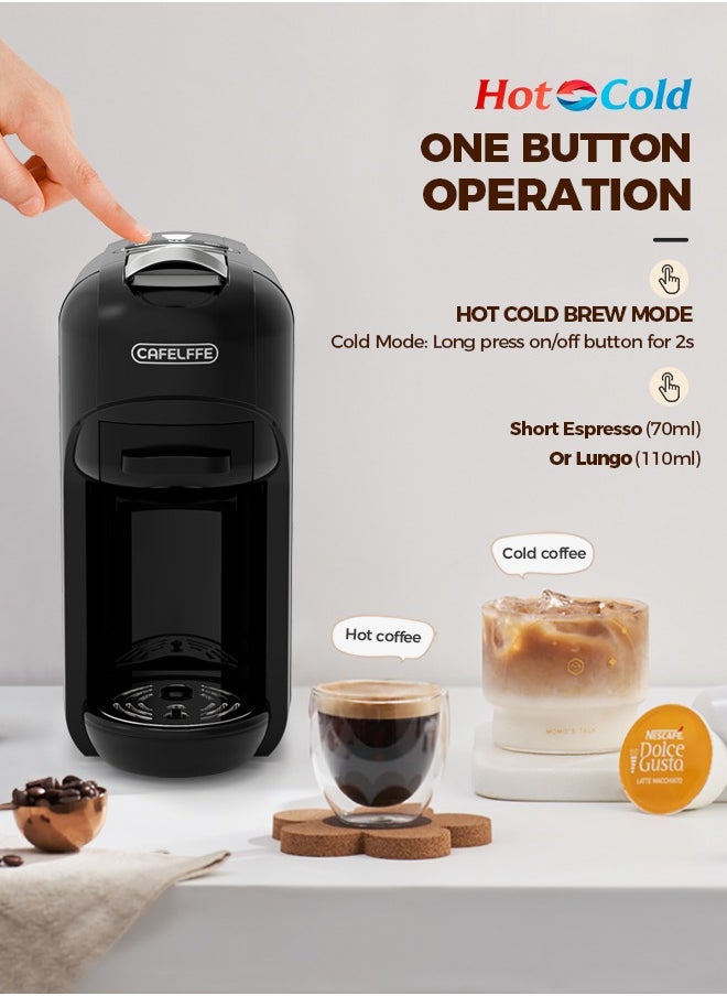 Cafelffe - New 5 In 1 Automatic Capsule Coffee Machine Hot Cold Espresso Coffee Maker With 7 Levels LED Bar Indicator For Small Capsule, Large Capsule, Americano Capsule, ESE Pod And Coffee Powder 0.6L Black - Image 1