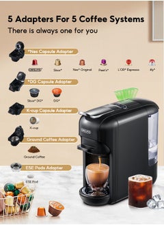 Cafelffe New 5 In 1 Automatic Capsule Coffee Machine Hot Cold Espresso Coffee Maker With 7 Levels LED Bar Indicator For Small Capsule, Large Capsule, Americano Capsule, ESE Pod And Coffee Powder 0.6L Black  - Image 2