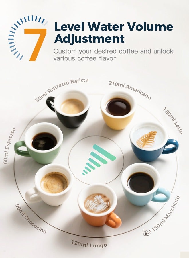 كافلف ماكينة صنع قهوة الكبسولة الأوتوماتيكية الجديدة 5 في 1، ماكينة صنع قهوة الإسبريسو الساخنة والباردة مع مؤشر شريط LED بـ 7 مستويات للكبسولات الصغيرة والكبيرة وكبسولات أمريكانو وكبسولات ESE ومسحوق القهوة 0.6 لتر، لون أسود - Image 3