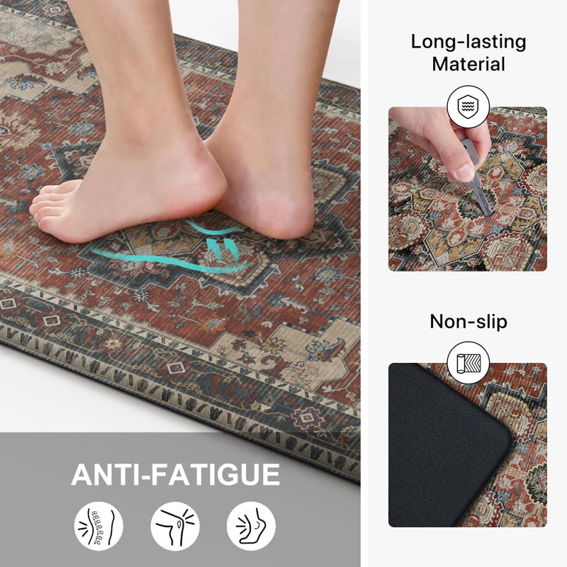 GENIMO Kitchen Mats for Floor 2PCs, Washable Anti Fatigue Mat for Cushioned, 17.3"x59"+17.3"x30", Waterproof Kitchen Rugs, Non Slip Comfort Standing Mat Rug for Home, Sink, Laundry, Bordeaux - Image 4
