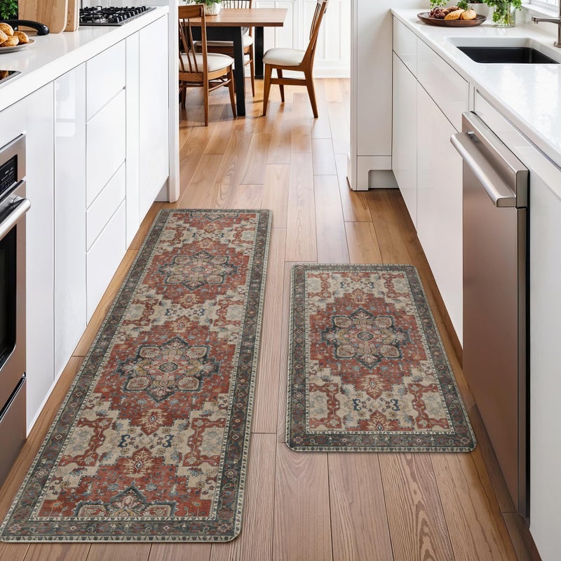 GENIMO Kitchen Mats for Floor 2PCs, Washable Anti Fatigue Mat for Cushioned, 17.3"x59"+17.3"x30", Waterproof Kitchen Rugs, Non Slip Comfort Standing Mat Rug for Home, Sink, Laundry, Bordeaux - Image 3