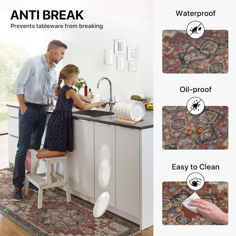 GENIMO Kitchen Mats for Floor 2PCs, Washable Anti Fatigue Mat for Cushioned, 17.3"x59"+17.3"x30", Waterproof Kitchen Rugs, Non Slip Comfort Standing Mat Rug for Home, Sink, Laundry, Bordeaux - Image 5