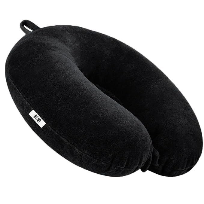Btag Travel Neck Pillow for Men & Women | Soft Fibre Cushion for Flight, Car & Train | Soft Velvet Fabric with Attachable Snap Strap | Cervical Support for Neck Pain Relief. Pack of 1 (Lagoon Blue) - Image 2