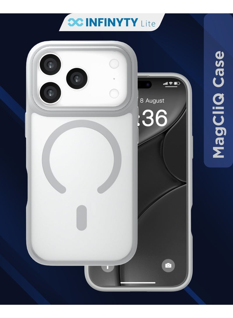 INFINYTY iPhone 17 Pro Max Hybrid Matte Case Modo Grey Frosted PC Back, TPU Frame, Aluminum Camera Frame For Strength. MagSafe Compatible With N52 Magnet, Metallic Buttons, Anti-Slip Soft-Touch Grip, Military Grade Drop-Tested Protection, Infinyty Lite - Image 1