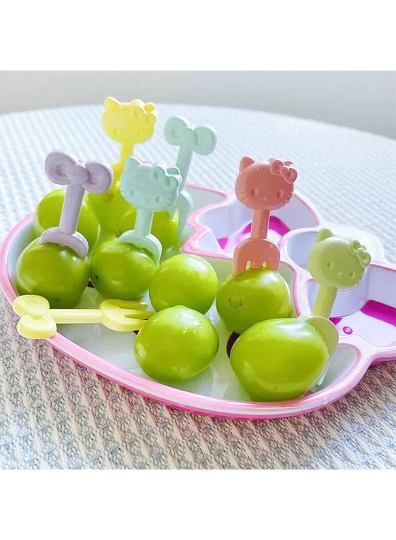 KOOKNA Kids Fruit Forks Small Toddler Food Picks with Cute Cat Designs for Cake Snacks Bento Decor Home School Lunch Box 20 Pieces Multicolor - Image 2