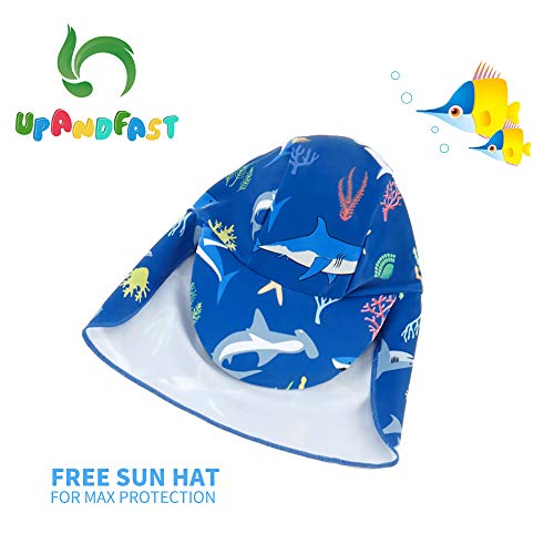 upandfast Baby/Toddler Boy Swimsuit One Piece Zip Swimwear Sunsuits with Sun Hat UPF 50+ Sun Protection Infant Boy Swimsuit (Blue Shark(LS), 3-6 Months) - Image 3