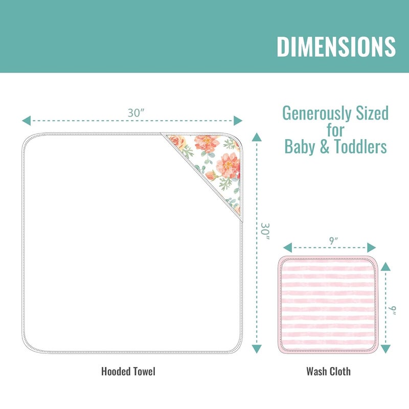 Featherhead 5Piece 100 Cotton Muslin Hooded Bath Towel  Washcloths Set for Baby Girl  Ultra Soft and Extra Absorbent  Newborn Essential  Perfect Baby Registry Gift Garden Floral - Image 2