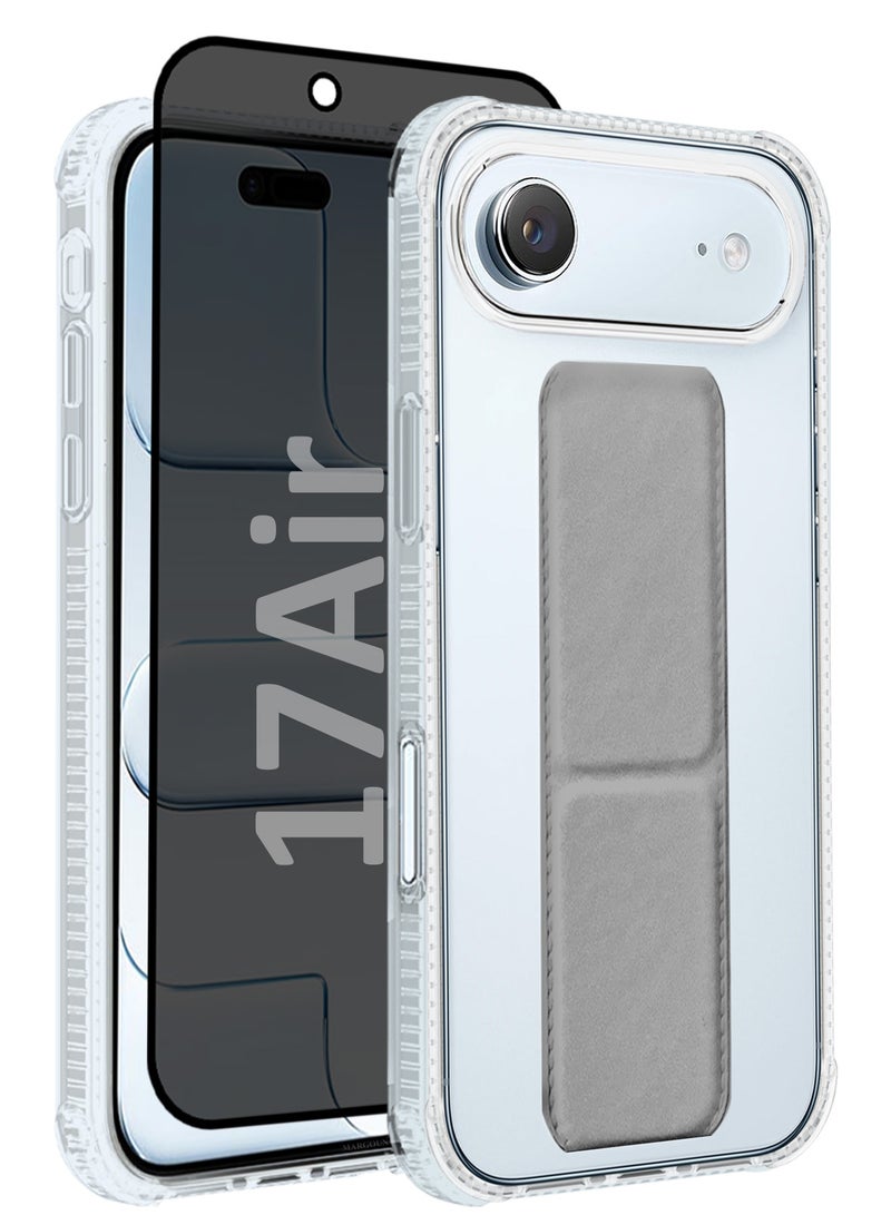 CATANES 2 Packs Finger Grip Clear Case Cover for iPhone 17 Air- Kickstand Car Magnetic Holder Multi-function Protective Two-in-one Case with Privacy Screen Protector - Grey - Image 1