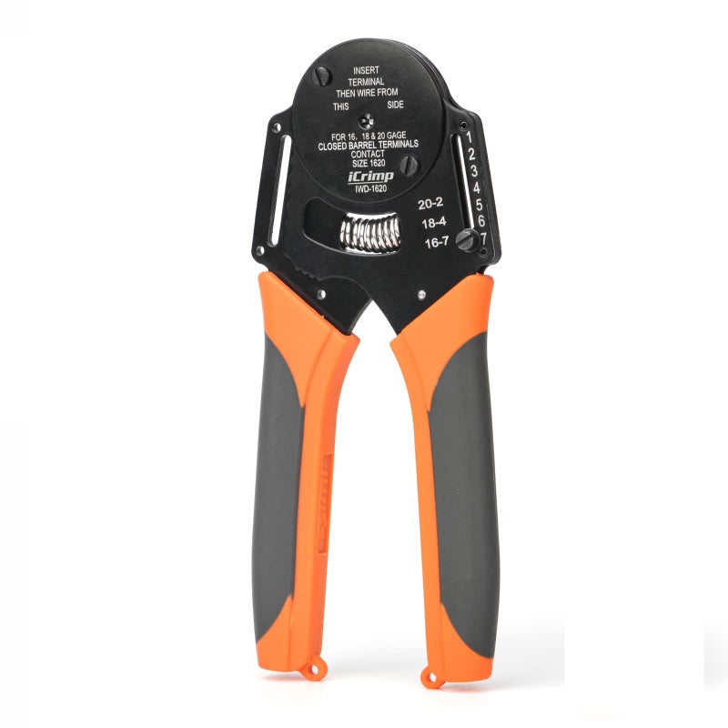 IWISS iCrimp IWD-1620 Deutsch Crimp Tool, Size 16 Deutsch Crimper, Solid Barrel Contact & Circular Connector Contacts Crimping Tool, 8 Indents Wire Crimper, AWG16 to AWG20 - Image 1