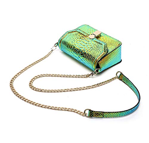 RemeeHi Hologram Snake Skin Leather Shoulder Bag Crossbody Bag with Chain (Hologram Green) - Image 2