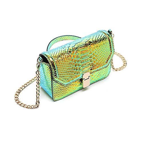 RemeeHi Hologram Snake Skin Leather Shoulder Bag Crossbody Bag with Chain (Hologram Green) - Image 3