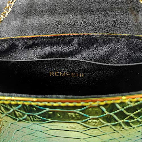 RemeeHi Hologram Snake Skin Leather Shoulder Bag Crossbody Bag with Chain (Hologram Green) - Image 4