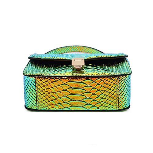 RemeeHi Hologram Snake Skin Leather Shoulder Bag Crossbody Bag with Chain (Hologram Green) - Image 5