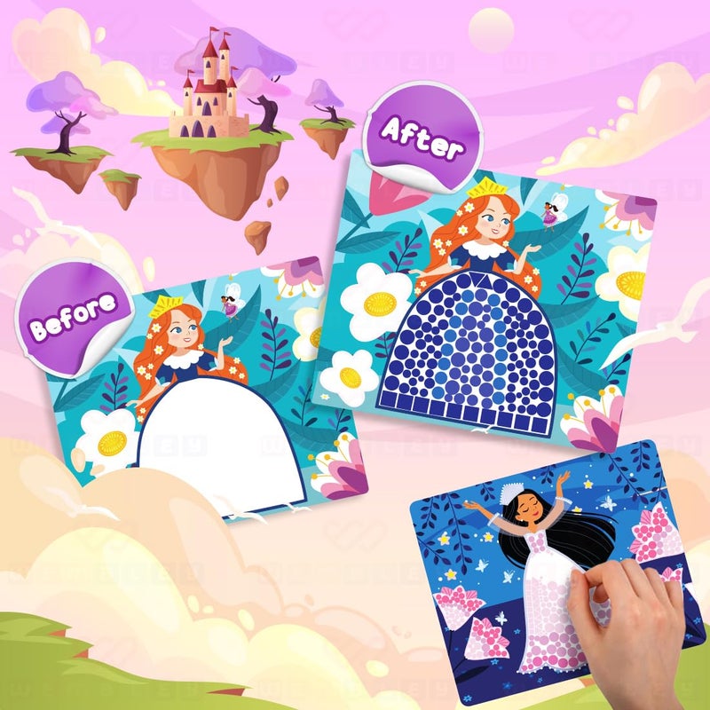 Wembley Art Kit Sticker Book DIY Kit For Kids 500+ Stickers 8 Double-Sided Canvas Sheets Fun Creative Craft Items Activity Set Helps Hand-Eye Coordination Birthday Gift For Kids - Princess,Multi - Image 4