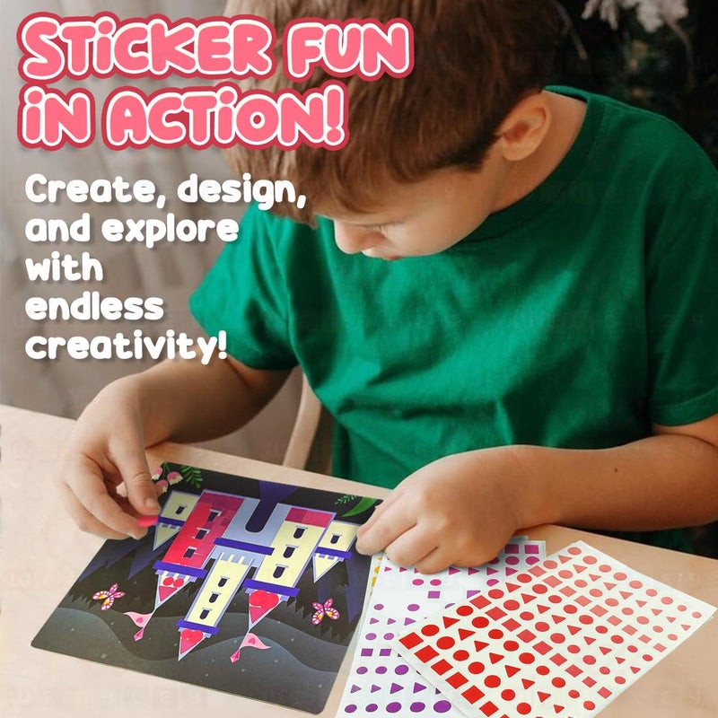 Wembley Art Kit Sticker Book DIY Kit For Kids 500+ Stickers 8 Double-Sided Canvas Sheets Fun Creative Craft Items Activity Set Helps Hand-Eye Coordination Birthday Gift For Kids - Princess,Multi - Image 5