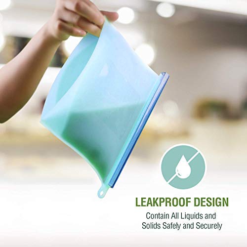 Femora Silicone Food Bag Reusable Seal Storage Container Silicone Food Preservation Bag Freezer Leak-Proof Cooking Ziplock Bags Blue 1000 ml - Image 3