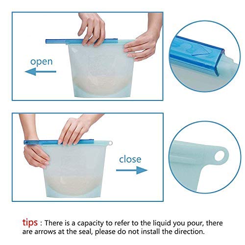 Femora Silicone Food Bag Reusable Seal Storage Container Silicone Food Preservation Bag Freezer Leak-Proof Cooking Ziplock Bags Blue 1000 ml - Image 2