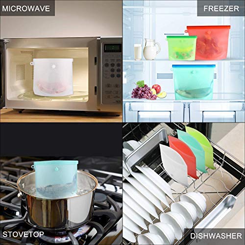 Femora Silicone Food Bag Reusable Seal Storage Container Silicone Food Preservation Bag Freezer Leak-Proof Cooking Ziplock Bags Blue 1000 ml - Image 5