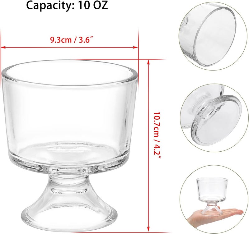 BSTKEY 6PCS Set 10 oz Glass Dessert BowlsCups Cute Footed Dessert Bowls for Ice Cream Trifle Fruit Pudding Snack Salad Condiment Sundae Cocktail Drinks Party - Image 2