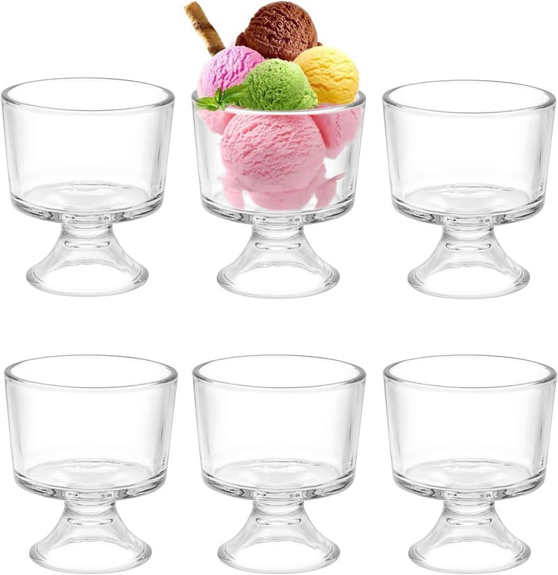 BSTKEY 6PCS Set 10 oz Glass Dessert BowlsCups Cute Footed Dessert Bowls for Ice Cream Trifle Fruit Pudding Snack Salad Condiment Sundae Cocktail Drinks Party - Image 1