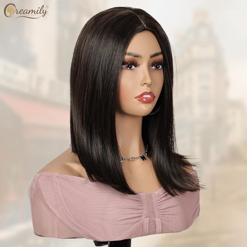 Creamily Bob Hair Wig for women Full head Natural Short Natural Looking Shoulder Length Hair Wig Korean style Dark Brown Hair Wig for women Full head Brown 14 Inch - Image 4