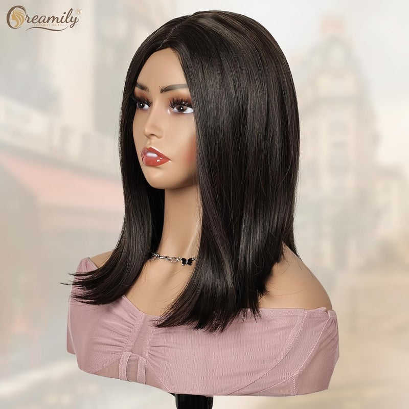 Creamily Bob Hair Wig for women Full head Natural Short Natural Looking Shoulder Length Hair Wig Korean style Dark Brown Hair Wig for women Full head Brown 14 Inch - Image 3