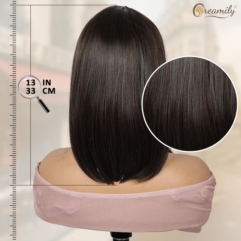 Creamily Bob Hair Wig for women Full head Natural Short Natural Looking Shoulder Length Hair Wig Korean style Dark Brown Hair Wig for women Full head Brown 14 Inch - Image 5