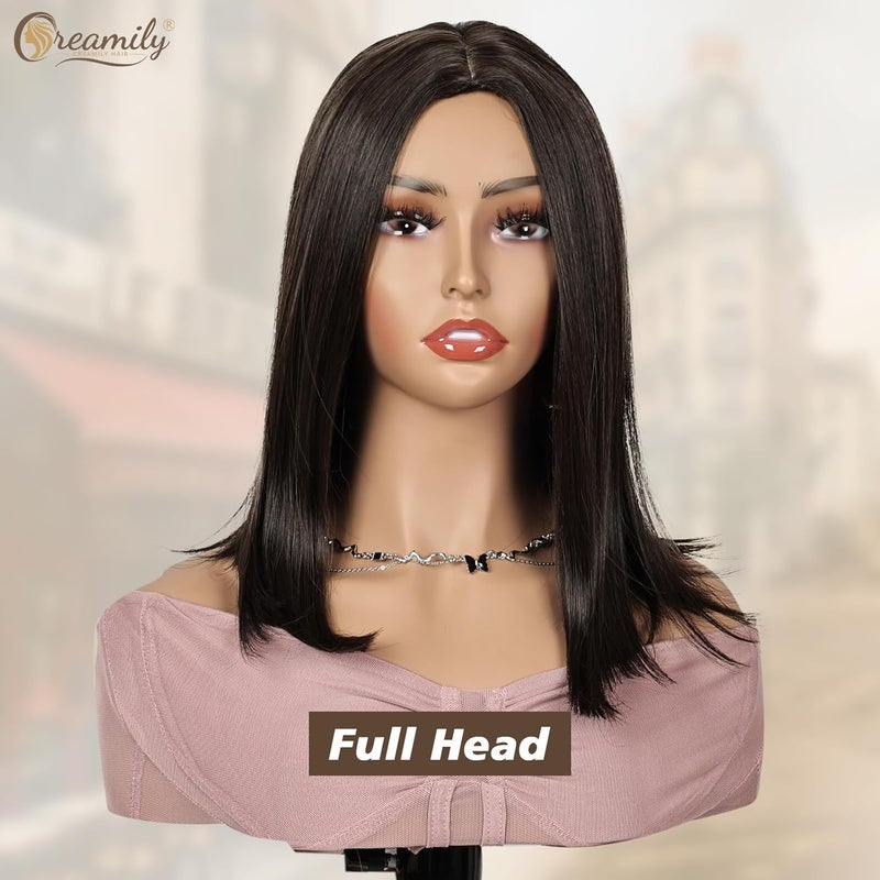 Creamily Bob Hair Wig for women Full head Natural Short Natural Looking Shoulder Length Hair Wig Korean style Dark Brown Hair Wig for women Full head Brown 14 Inch - Image 2