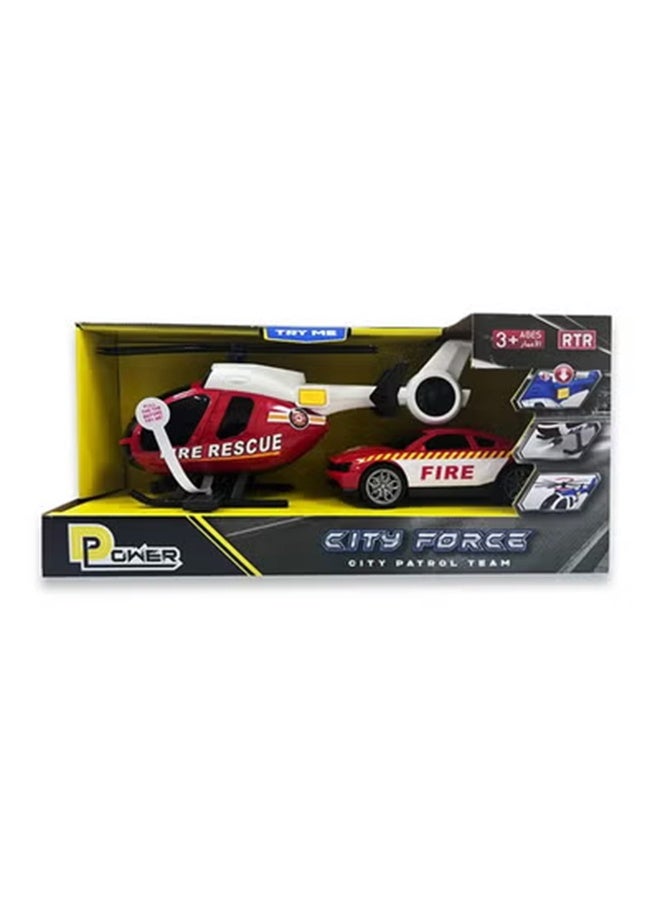 D-Power Helicopter & Sports Car 1:14 Scale Firemen Playset – Red | Elevate the excitement with this 1:14 scale Firemen Playset | Requires Batteries: 3x LR44 batteries included | Ideal gifts ages 3+ - Image 3