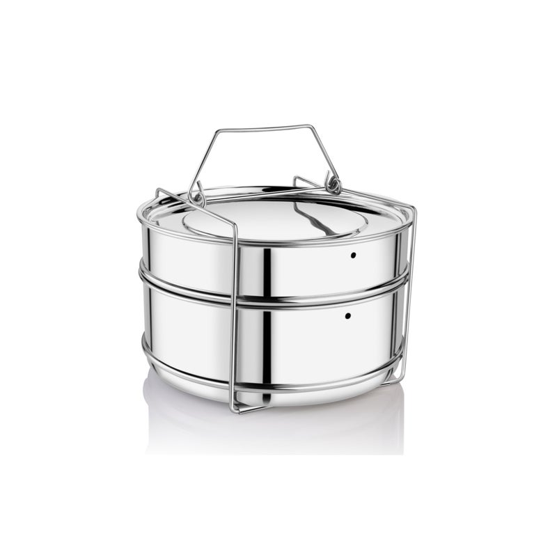 Embassy Stainless Steel Cooker Separator | Suitable for 7.5 litres Prestige Deluxe Plus Outer Lid Pressure Cookers | 2 Containers with Lifter | Dimension - 21.3x21.3x12.8 cm - Image 5