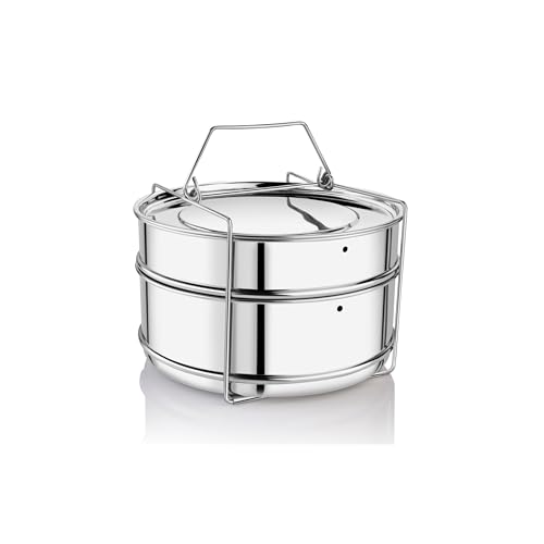 Embassy Stainless Steel Cooker Separator | Suitable for 7.5 litres Prestige Deluxe Plus Outer Lid Pressure Cookers | 2 Containers with Lifter | Dimension - 21.3x21.3x12.8 cm - Image 1
