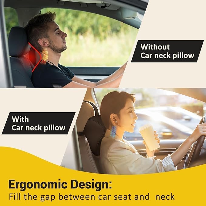 ONTRIP ONTRIP Car Neck Rest Pillow Pack-2, Ultrasoft Car Pillow for Comfortable Car Rides,Superior Neck Support Cushion,Relieves Neck Pain,Hi-Per Foam Head Rest Pillow with Washable Cover,(Black) - Image 5