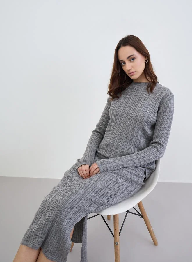 Styli Grey Ribbed Knit Sweater and Skirt Co-Ords