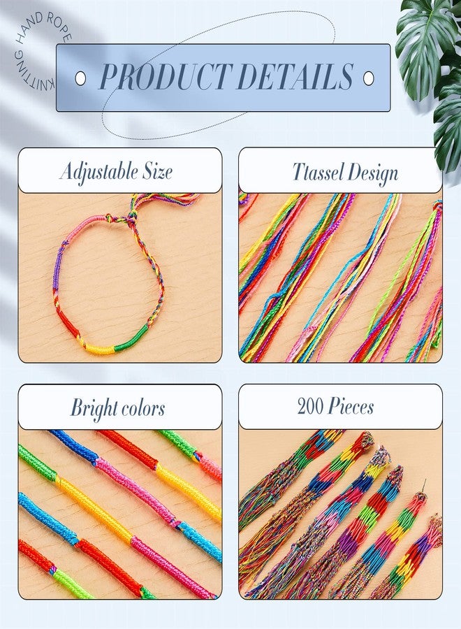 Henoyso 200 Pieces Friendship Bracelets Bulk Handmade Braided String Colorful Braid Friendship Cords Strand Bracelet Party Supply Favors for Birthday Gifts(Classic Style) - Image 2