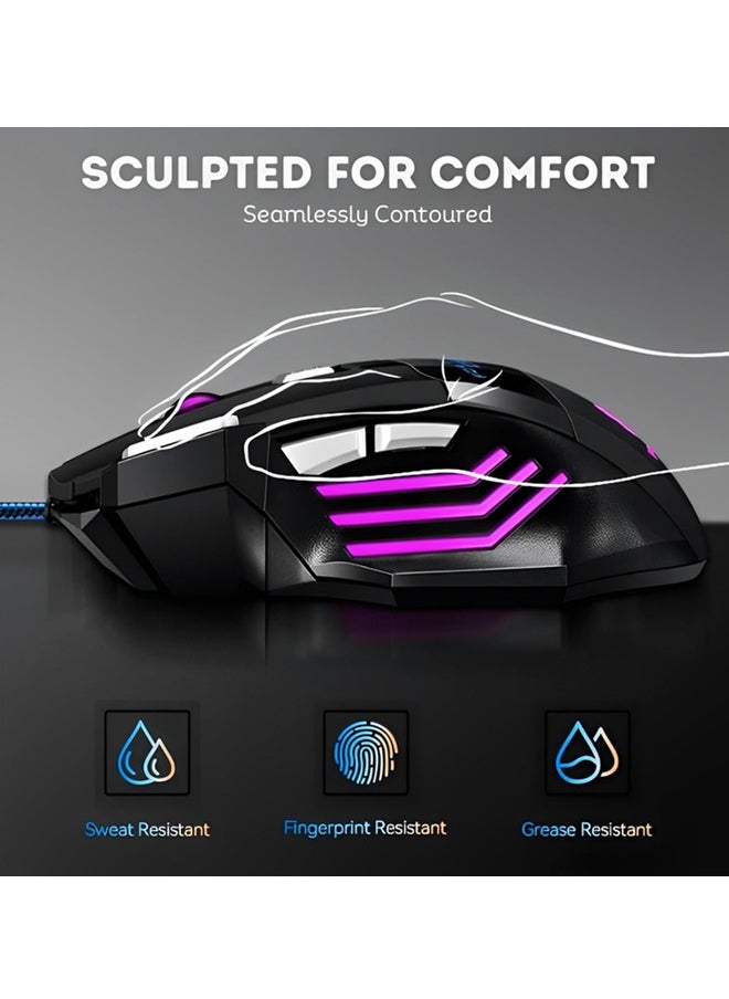 Pro Gaming Mouse - 2400 DPI, 7 Programmable Macro Buttons, 10 Color-Changing RGB Backlight, 4 Adjustable DPI Levels - Midnight Black  - Image 4
