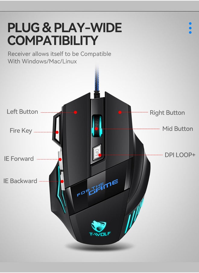 Pro Gaming Mouse - 2400 DPI, 7 Programmable Macro Buttons, 10 Color-Changing RGB Backlight, 4 Adjustable DPI Levels - Midnight Black  - Image 5
