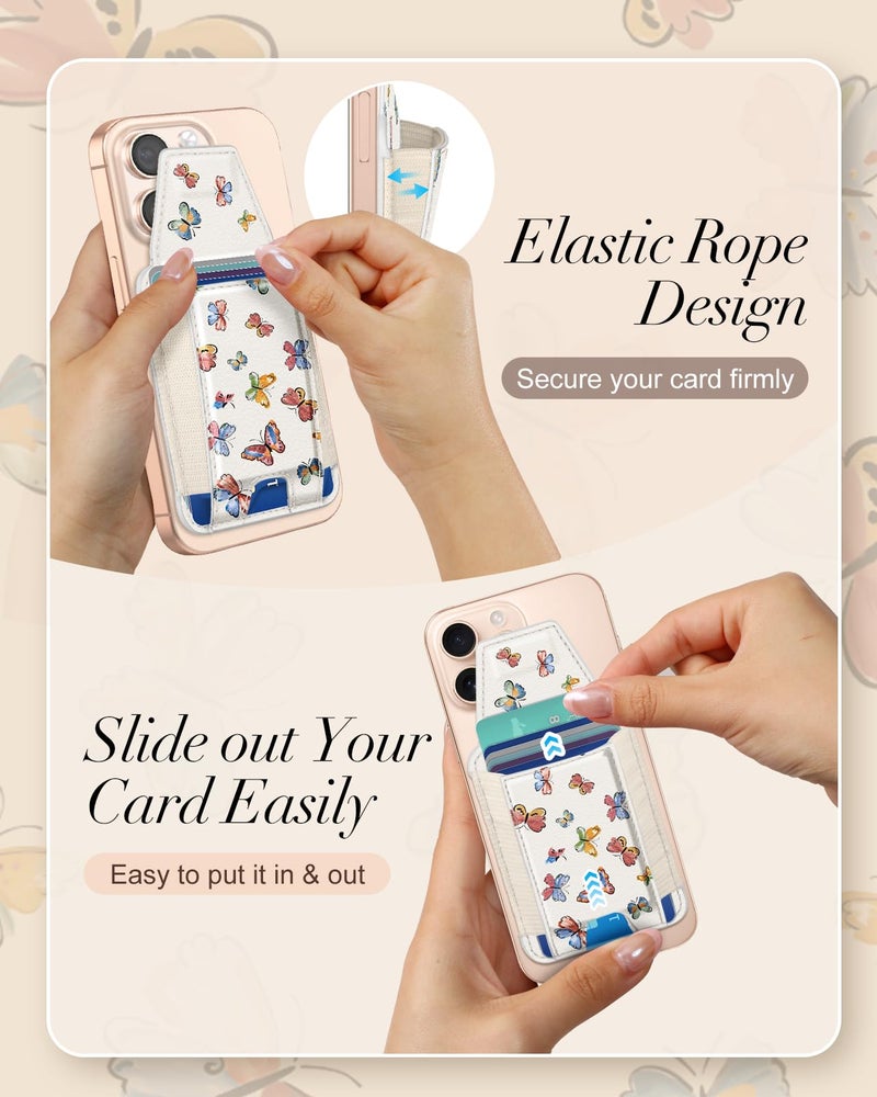 Shorogyt Compatible With Magsafe Wallet For Women - Phone Wallets For Magnetic Card Holder Mag Rfid Blue Butterfly For Iphone 16/15/14/13/12 Series Cute With Elastic And Flap Cover  Fit 7 Cards - Image 5