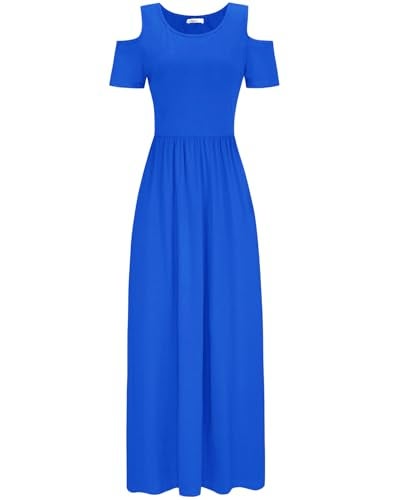STYLEWORD Womens 2025 Royal Blue Cold Shoulder Short Sleeve Summer Casual Maxi Long Dress with Pocket(Royal Blue,L) - Image 5