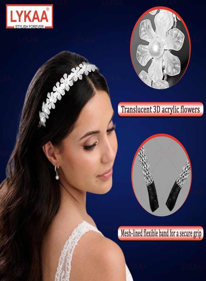 Lykaa 1 Pcs Hair band for Women Stylish Flowers Design Pearl Hairbands for Girls Rhinestone HeadBands Prefect For Wedding And Party Functions Hair Accessories Bridal Headpiece Set of 1 Hair Bands - Image 3