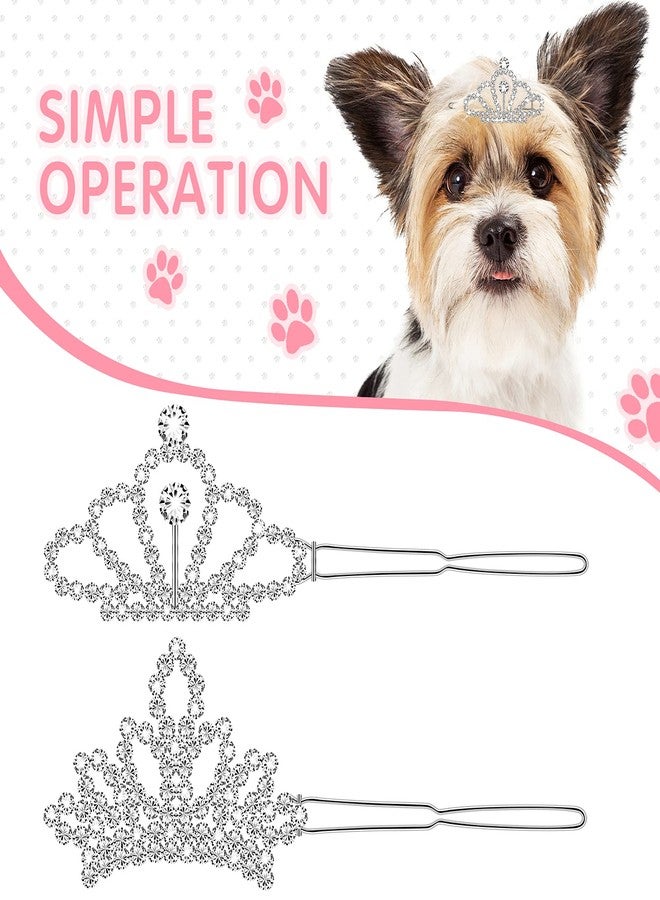 MTLEE 2 Pieces Dog Tiara Crown Hair Clips Clear Crystal Rhinestone Hair Barrettes Pet Crown Clips Puppies Barrette for Pet Dogs Grooming Costume Accessories(Silver) - Image 4
